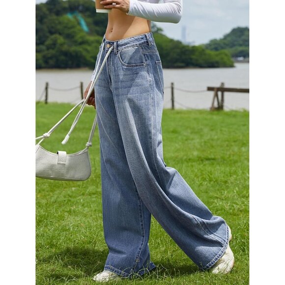 Women’s Low Rise Baggy Jeans Denim Wide Leg Casual Pockets Size 6 - Picture 2 of 5